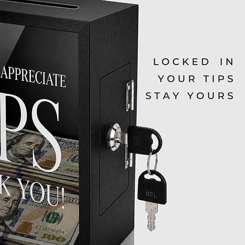 Tips Jar with Lock and Key for Restaurants Bartender Musicians — Wooden Tip Box 6x4¾x7¾ Inch, Money Coin Cash Collection Container for Bars Drivers Donation Raffle thumbnail 5