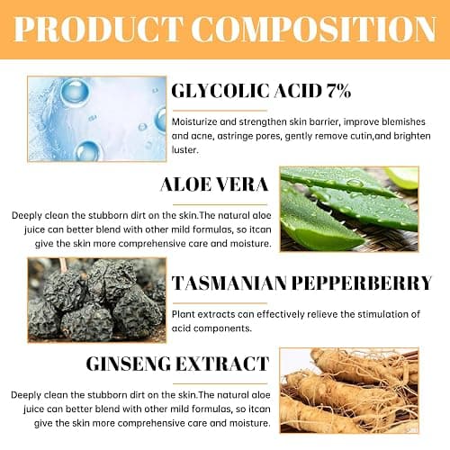 Angozo Glycolic Acid Toner,GlykolsäUre Peeling 7%-Ige -LöSung FüR Hautunreinheiten Und Akne, Toner Suitable for Combination and Oily Skin, Porenbehandlung(100ml) thumbnail 5