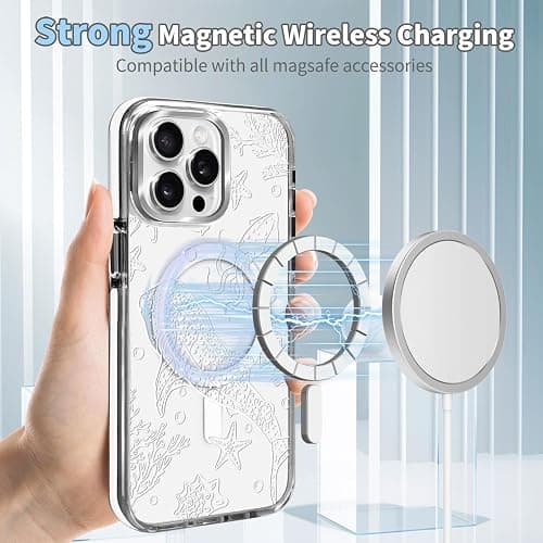 OKBUOK for iPhone 13/14 Case [Compatible with Magsafe],Girls Women Clear Magnetic Case Silicone Shockproof Protective Cover with Pattern White Ocean Whale Shark thumbnail 3