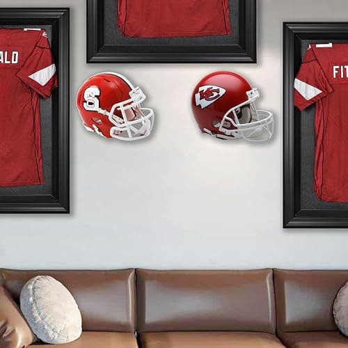 Hidden Football Helmet Wall Mount Display, Heavy Duty Metal Hanger Holder for Full and Mini Helmets, Floating Football Helmet Shelf Case Stand, Hardwares Included, Black, Pack of 2 thumbnail 2