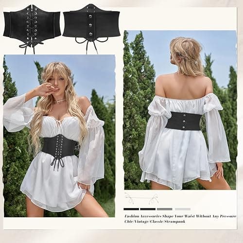 JASGOOD Women’s Elastic Costume Waist Belt Lace-up Tied Waspie Corset Belts for Women - Fits Waist 27"-30" - A-black thumbnail 2