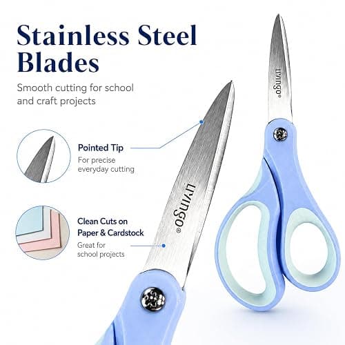 LIVINGO Kids Scissors 6 Inch 3 Pack Soft Blue Mint Green Peach Pink | School Supplies for Age 8-12, Pointed Tip, Stainless Steel Blades, Left & Right Handed Grip, DIY Craft Classroom Use thumbnail 4
