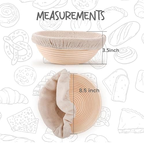 DOYOLLA Bread Proofing Baskets Set of 2 8.5 inch Round Dough Proofing Bowls and Liners Perfect Home Sourdough Bread Baking supplies thumbnail 2