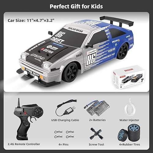 Sakeye 1/16 RC Drift Car 2.4GHz 1:16 4WD High Speed Remote Control Cars Vehicle with LED Lights Two Batteries and Drifting Tires Racing Cars Toy for Adults Boys Girls Kids - Blue+wh86 thumbnail 6