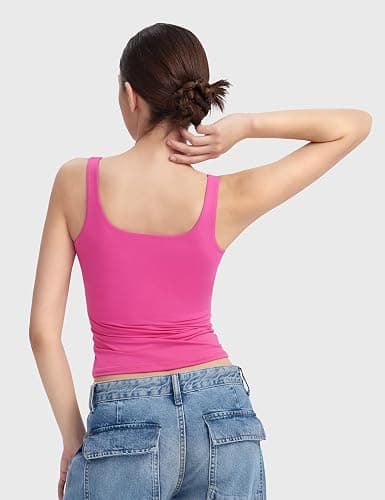 PUMIEY Women's Square Neck Tank Top Sleeveless Double Lined Basic Tops Sharp Collection thumbnail 5