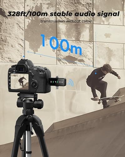BAILIXIN 3-in-1 Mini Microphone for iPhone, Android, Camera - 328ft Long Range, 20H Battery Life, Wireless Microphones, Lapel Mic with AI Noise Reduction for Video Recording, YouTube, TikTok thumbnail 3