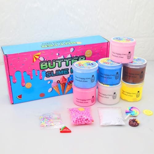 ZONEWAY 7 Pack Cake Butter Slime Kits, Soft and Non-Sticky Slime Kit Party Favors for Girls and Boys thumbnail 3