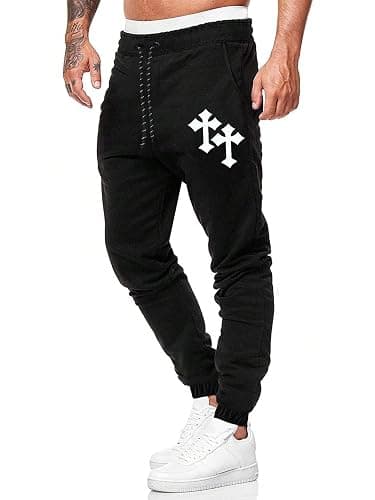 WDIRARA Men's Cross Print Casual Sweatpants Drawstring Waist Jogger Pants Long Pants thumbnail 3