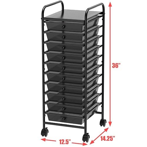 Simple Houseware Utility Cart with 10 Drawers Rolling Storage Art Craft Organizer, Black thumbnail 3