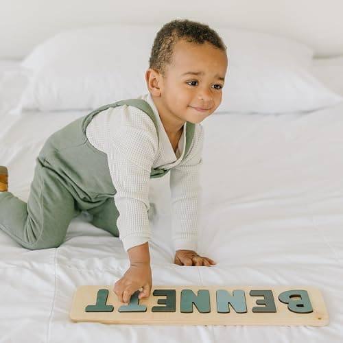Personalized Wooden Name Puzzle for Kids, Handmade in USA by Bloom Owl, Custom Baby Gifts for Boys and Girls Easter or First Birthday, Montessori Toys for Toddlers 1-3, Baby Puzzle thumbnail 3