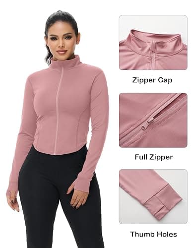 Dalavch 3 Pack Womens Cropped Full Zip up Workout Jacket Slim Fit Running Athletic Gym Yoga Sports Jacket with Thumb Holes thumbnail 4