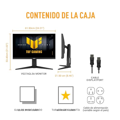 ASUS TUF Gaming VG27AQL5A Monitor de 27 Pulgadas, QHD (2560 x 1440), 210 Hz (OC), Fast IPS, ELMB Sync, 0.3 ms GTG (mín), Altavoz estéreo, DisplayWidget Center, IA Gaming, Ajuste de Altura thumbnail 9