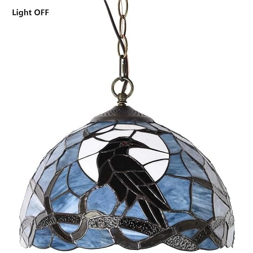 Bieye L10978 Raven Tiffany Style Stained Glass Ceiling Pendant Light (Dark Blue, 12 inches Wide) thumbnail 5