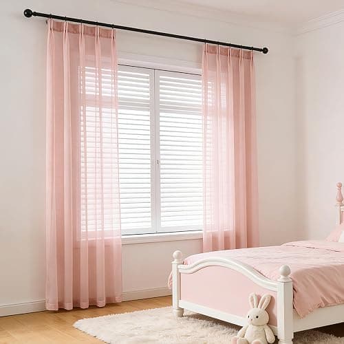 Ftinala Light Pink Sheer Curtains 102 Inch Long, Linen Look Textured Light Filtering Drapes for Girls Room, Light Pink Transparent Window Decor, Floor to Ceiling Pinch Pleat Curtain with Hooks - Image 1
