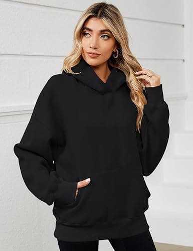 Jhsnjnr Womens Plain Pullover Sweatshirts Long Sleeve Oversized Sweater with Pocket Fleece Lined Hoodies thumbnail 4