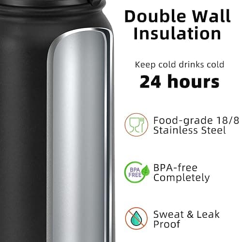 Fanhaw 20 oz Insulated Stainless Steel Water Bottle with Anti-Dust Chug Lid, Leakproof Vacuum Metal Everyday Use Bottle for Kids, Teens & Adults, Back to School Essentials (Black) thumbnail 4