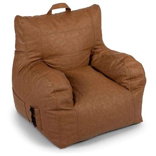 Big Joe Dorm Bean Bag Chair with Drink Holder and Pocket, Caramel Vegan Leather, Kids and Teens, 3 feet thumbnail 7