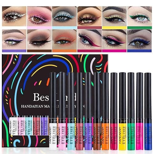 12 Colors Matte Liquid Eyeliner Set Rainbow Colorful Neon Eyeliner Pencil Pigmented Waterproof Smudgeproof Long Lasting Gel Eye Liner Christmas Makeup Gift Kit for Women (Set A) - Image 1