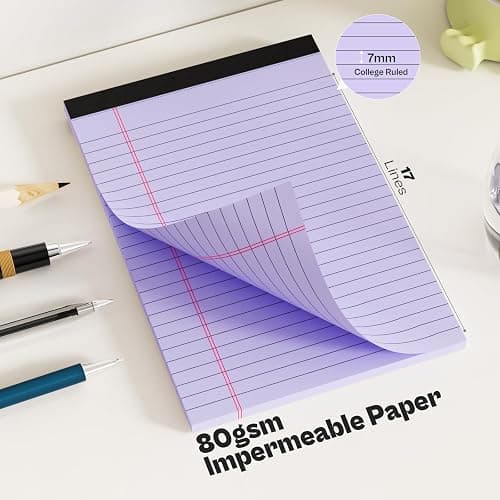 4 Pack Note Pads 5 x 8 Inch Purple Small Legal Pads 5 x 8 Colored Notepad 5 x 8 Perforated Writing Pads Lined Paper Pads College Ruled Pad Paper 30 Sheets Notebook for Study, To-Do Lists, Office thumbnail 5