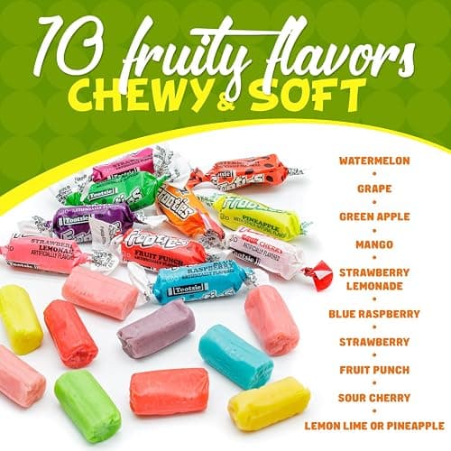 Taffy Candy 10 Flavors – Bulk Bag, Individually Wrapped, Fruit Chews, Gluten and Peanut Free, 2 lb (290 Pieces) thumbnail 3