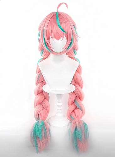 Aadesso Varesa cosplay wig for game genshin easy to style Cyan mixed with pink thumbnail 2