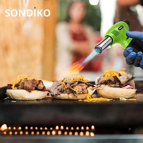 Sondiko Butane Torch Lighter, Refillable Kitchen Torch with Safety Lock and Adjustable Flame for Desserts, Creme Brulee, and Baking, Green thumbnail 7