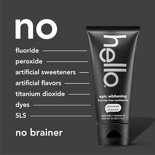 hello Epic Whitening Charcoal Fluoride Free Toothpaste, Activated Charcoal Toothpaste with Coconut Oil, Whitens Teeth Naturally, SLS Free, Fresh Mint, 3 Pack, 4.0 Oz Tubes thumbnail 6