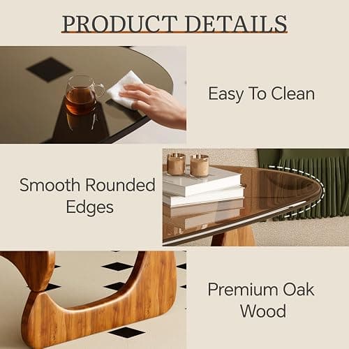 JCAJCA Coffee Table for Living Room Mid Century Modern Center Table with Glass Top and Wood, Brown/Walnut thumbnail 6