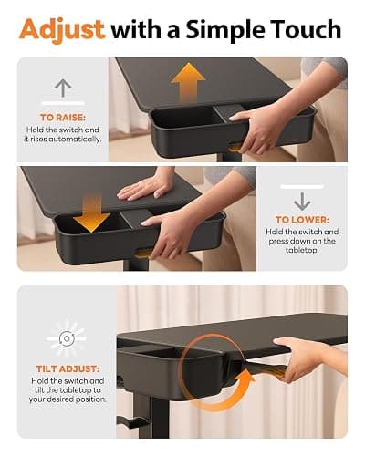 SAIJI Magnetic Overbed Bedside Table with Wheels, Height and 360° Angle Adjustable Over Bed Desk with Led Light, Portable Lengthened Rolling Laptop Standing Desk Mobile Bed Tables Hospital Home Use thumbnail 7