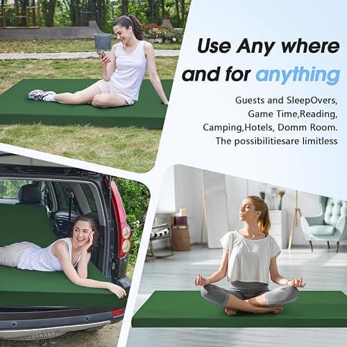 CYMULA Memory Foam Camping Mattress Pad,3inch Sleeping Pad for Camping,Non-Slip Bottom Floor Cot Car Mattress Bed with Retaining Portable Roll up Mattress Pad Mat for Travel Truck Guest Bed Tent thumbnail 5