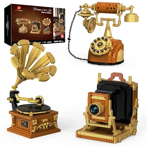 JMBricklayer Camera Telephone Record Player Building Block Sets for Adults, Retro 3 in 1 Set Building Toy 20039, Vintage Display Model Kit for Office Room Decor Collectible Gift for Adult Men Kids 14+ - Image 1