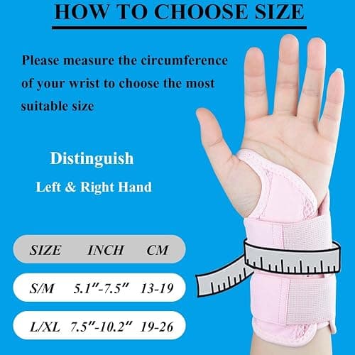 Tianhengyi Carpal Tunnel Wrist Brace, Adjustable Wrist Support Brace, Night Wrist Sleep Supports Splints Arm Stabilizer (Right Hand, S/M, Pink) thumbnail 4