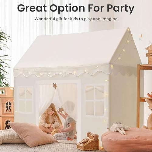 Tiny Land Play Tent with Padded Mat & LED Lights, Kids Tent, Playhouse for Kids, Indoor Bed Tent for Toddler, Toys for 3,4,5,6-Year-Old Girls, Neutral Color Play Room Furniture thumbnail 5