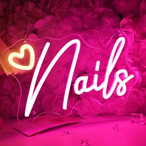 SYLHOME Led Neon Light Sign Nails With Heart Nail Studio Beauty Salon Business Makeup Room Wall Sign Decor Birthday Party Backdrop 11.81" X 6.7" USB thumbnail 6