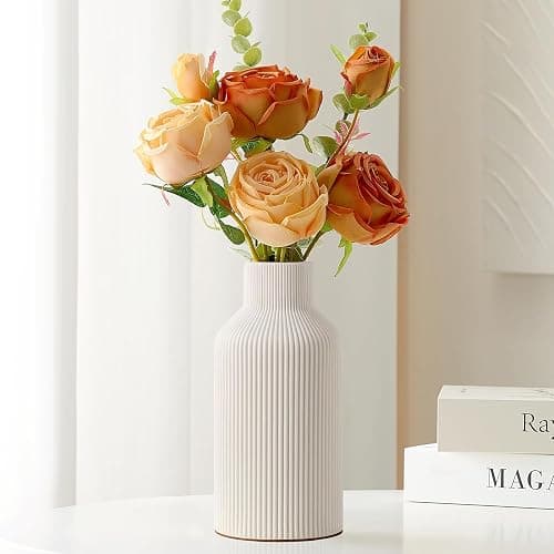 Mfacoy White Ceramic Flower Vase, Minimalist Decor, Modern Home Decorative Vase, Small Pampas Grass Vases For Kitchen, Bedroom, Office, Living Room, Bathroom, Shelf Centerpiece Table Decorations(8 in) thumbnail 5