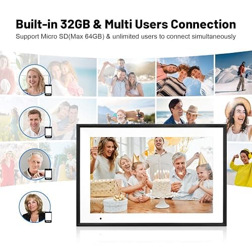 Digital Photo Frame 10.1 Inch WiFi Digital Picture Frame IPS HD Touch Screen Smart Cloud Photo Frame with 32GB Storage, Auto-Rotate, Easy Setup to Share Photos or Videos Remotely via AiMOR APP (Black) thumbnail 4