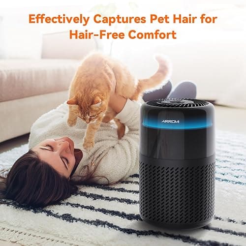 AIRROMI Air Purifier for Bedroom Home,HEPA Filter,Covers Upto 549 Ft²,Quiet 360°intake Air Cleaner with Fragrance ponge for Better Sleep,Night Light,Filters Smoke,Pet Dander,Allergies,Dust,A2005 Black - Black thumbnail 6