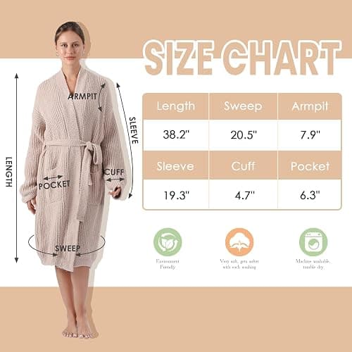 bearberry Cozy Robe Lightweight Soft Plush Robe Vertical Bar Hoodless Sleepwear Nightgown with Pockets for Women thumbnail 6