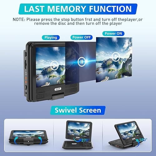 PJGCWB 11.5" Portable DVD Player with 9.5" Swivel Screen, 5-Hours Rechargeable Battery, Car DVD Player for Kids,，Supports SD Card/USB/CD/DVD and Multiple Disc Formats, High Volume Speaker(Inches, 9.5) thumbnail 6