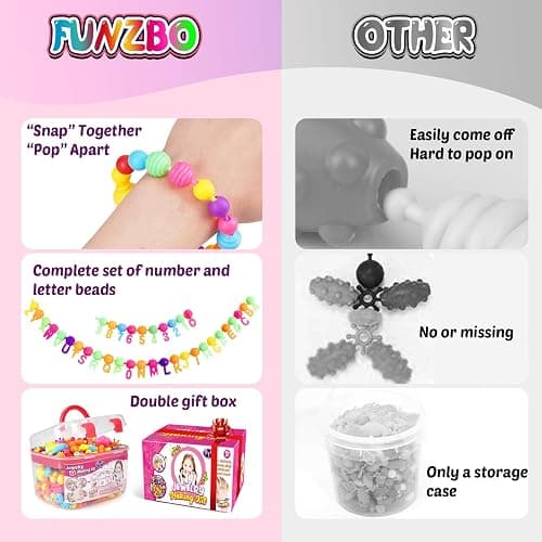 FUNZBO 520+ Snap Pop Beads - Jewelry Making Kit for Kids, Arts and Crafts for Kids Ages 4-8, Toys for 3 4 5 6 Years Old Girls Christmas Birthday Gifts Ideas, Bracelet Necklace Ring Snap Set for Girls thumbnail 7