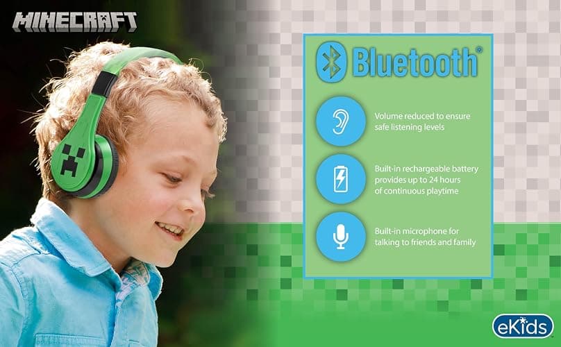 eKids Minecraft Kids Bluetooth Headphones, Wireless Headphones with Microphone Includes Aux Cord, Volume Reduced Kids Foldable Earphones for School, Home, or Travel thumbnail 6