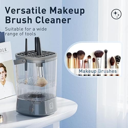 Electric Makeup Brush Cleaner - 9000 RPM Makeup Brush Cleaning Machine, IP65 Waterproof Automatic Makeup Brush Cleaner for Makeup Sponges and Brushes(Gray) - Gray thumbnail 3