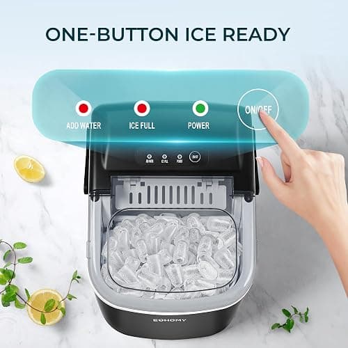 EUHOMY Countertop Ice Maker Machine with Handle, 26.4lbs Per Day, 9 Ice Cubes Ready in 6 Mins, Auto-Cleaning Portable Ice Maker with Basket and Scoop, for Home/Kitchen/Camping/RV (Black) thumbnail 8