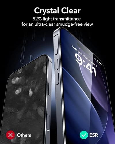 ESR 3 Pack for iPhone 17/iPhone 16 Pro Screen Protector, [9H Hardness] [Military Grade Shatterproof] Full Coverage Tempered Glass Film with Easy Installation Tool, HD Clear, Scratch Resistant thumbnail 6