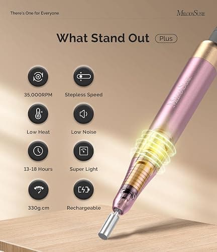 MelodySusie Clip-On Rechargeable 2-in-1 Nail Drill with Adjustable Built-In Stand,SM330G 35000RPM E-File with Lightweight Handpiece for All Manicure Shaping & Gel Removal for Advanced Home & Salon Use thumbnail 4