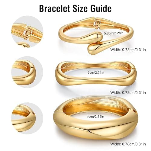 Chunky Gold Bangle Bracelets for Women Trendy 14K Gold Plated Cuff Bracelets Stack, Dainty Gold Bracelet Sets Non Tarnish Fashion Jewelry Gift thumbnail 6