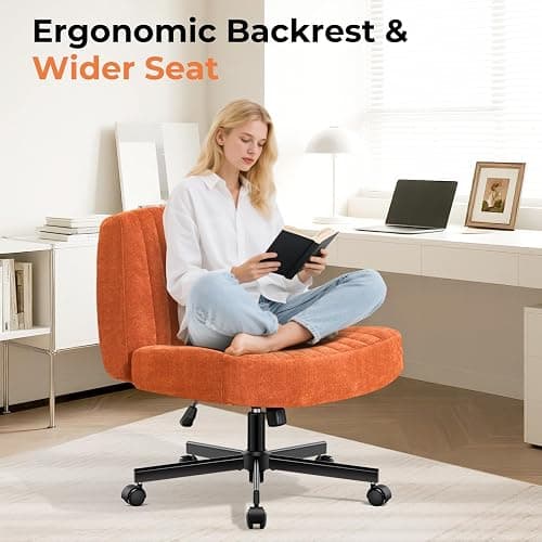 shipborne Convertible Base Criss Cross Chair with Pocket Springs & Thicker and Wider Cushions, Armless Legged Office Chair Relieves Back Pain, Swivel Vanity Chair for Living Room/Office, (Orange) thumbnail 4