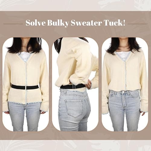 6 Pack Invisible Women Crop Top Tuck Stretch Belt No Show Elastic Web Strap Belt with Flat Buckle for Jeans Pants Dresses, F-black+coffee+blue+white+khaki+grey, US Size 0-16 thumbnail 2