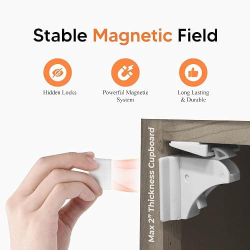 TREZUMA Magnetic Cabinet Locks Baby Proofing (20 Locks + 2 Keys) – Child Proof Cabinet Locks with Easy Adhesive Installation – Child Safety Locks for Kitchen, Cabinets & Drawers with Optional Screws thumbnail 2