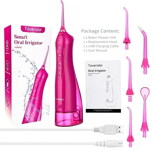 TOVENDOR Electric Water Dental Flosser Teeth Pick, Cordless Flossers Oral Irrigator IPX7 Waterproof 300ML Rechargeable Travel Water Teeth Cleaner with 5 Tips for Home Braces Care Gums Deep Cleaning thumbnail 8